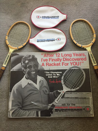 Pancho Segura Sweetspot tennis rackets (2) and Poster