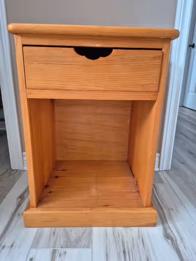 Wooden end table/nightstand with drawer and storage cubby. 2 feet high 15 inches deep 17.5 inches wi...