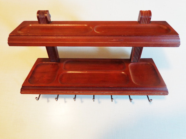 VINTAGE ! WOODEN  WALNUT WALL TIE RACK WITH 2 SHELVES in Storage & Organization in Guelph