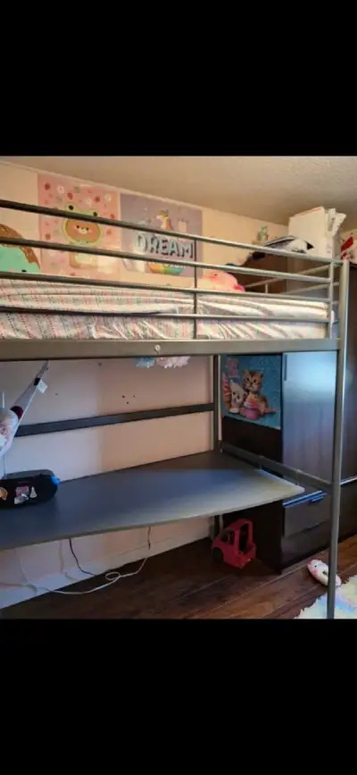 Kids bunk bed with lower desk, View more