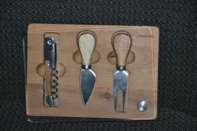 Wine & cheese server with wine bottle opener & cutting board., View more