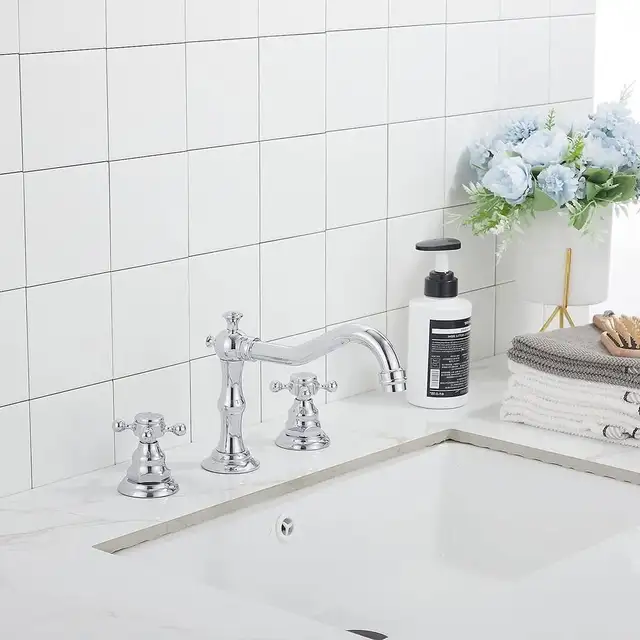 YBlucklly Lavatory Widespread Bathroom Sink Faucet Chrome Mixer in Plumbing, Sinks, Toilets & Showers in Gatineau - Image 8
