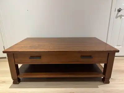 Solid wood Pottery Barn coffee table and side table. Being sold as a set. Dimensions: Coffee Table —...