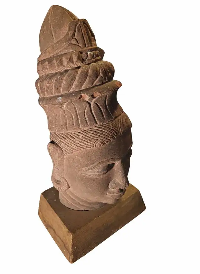Monumental 14" Hand-Carved Solid Sandstone Deity Sculpture578765035951237122