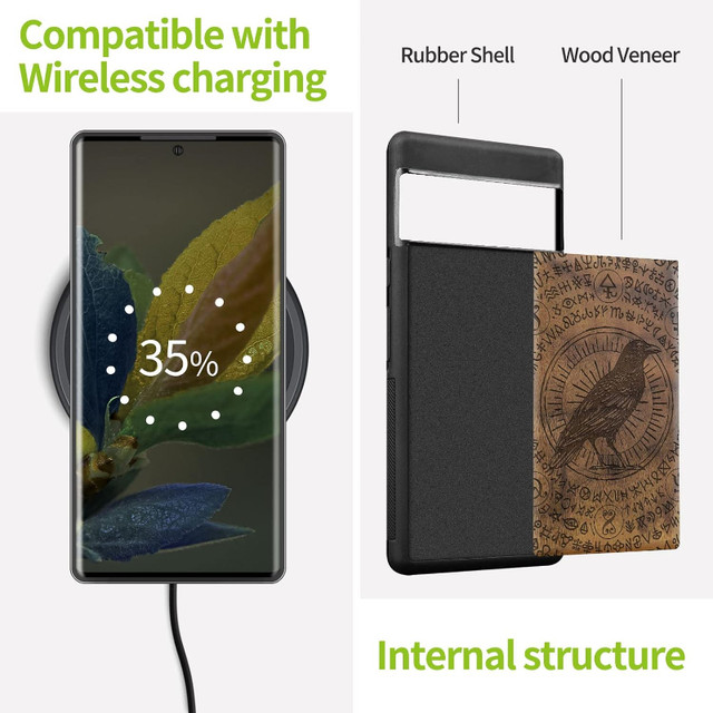NEW Calveit Natural Wood (& Black Soft TPU) Phone Case, Pixel 7 in Cell Phone Accessories in London - Image 2