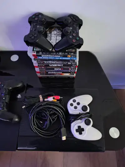 ✅ Includes PlayStation 3 console (240GB SSD installed) 4x Sony controllers 1x extra wired controller...