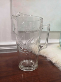 Vintage Clear Glass Pitcher with Embossed Ducks in Flight - Flyi