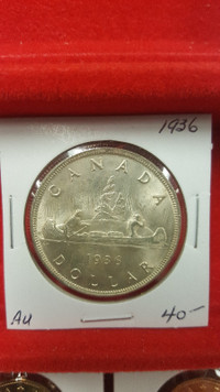 1936 Canadian 1 Silver Dollar Coin
