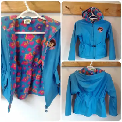 Girls Dora The Explorer sky blue polyvinyl jacket with lining, View more