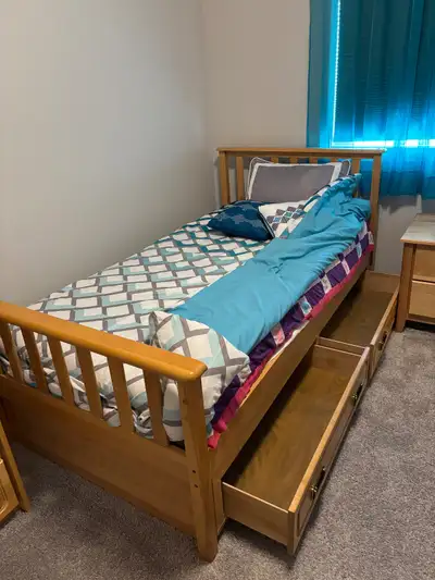 Youth Furnitures Single bed with drawers , armour dresser desk