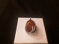925 STERLING SILVER & AMBER PENDANT - New