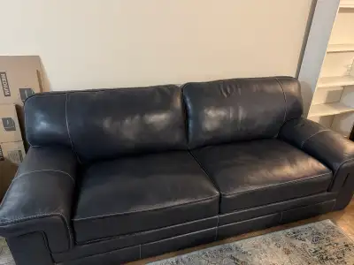 Leon’s Navy Stampede Leather Couch Set , View more