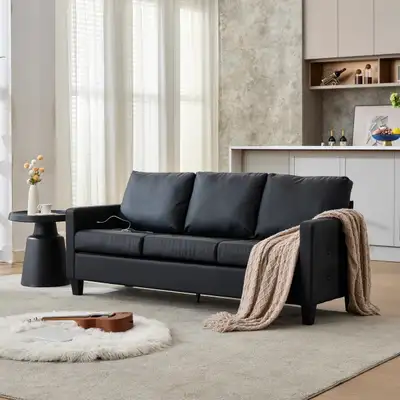 Modern Black Faux Leather Sofa, View more