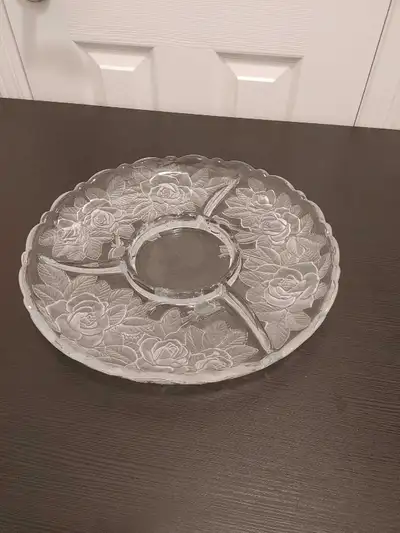 large round glass divided serving platter, dip platter , View more