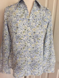 TOMMY HILFIGER Fitted 100% Cotton Long sleeve blue floral shirt