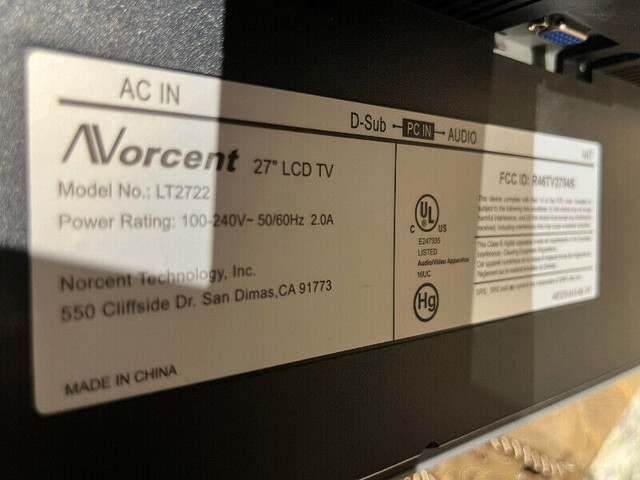 Norcent 27" LCD TV in TVs in Markham / York Region - Image 3