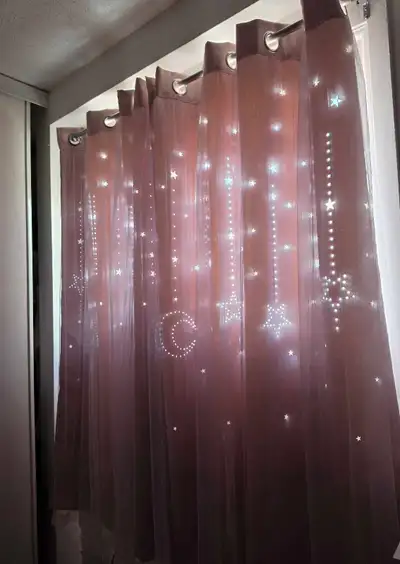Pink White Moon and Stars Cutout Curtains Two Panels, View more