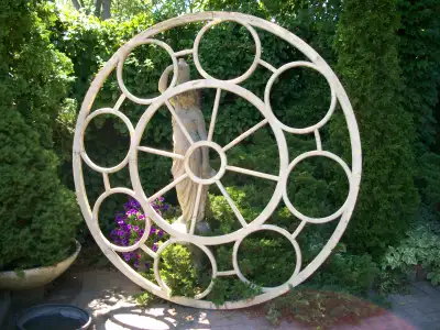 Antique Architectural Carved round Church Window frame. Measurements 81 1/2" inches ( close to 7 ft...
