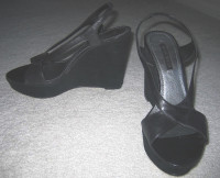 WOMENS VINTAGE NINE WEST BLACK SLINGBACK WEDGE SANDALS leather s