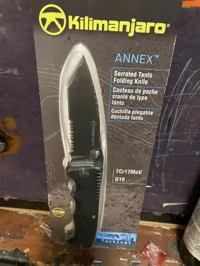 I'm selling a brand new Kilimanjaro Annex Serrated Tanto Folding Knife, perfect for tactical use and...