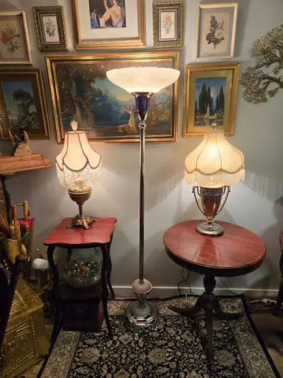 Exquisite  MUST SEE 50's Marble & Chrome  Floor Lamp Torchier Sh, View more