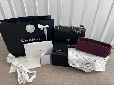 Authentic Chanel Medium Classic Flap - black w/ gold hardware, View more