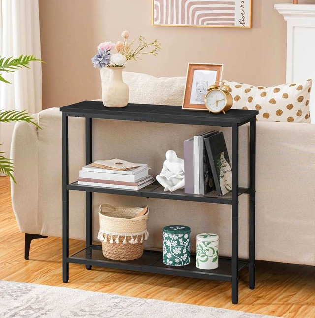 Black Metal and Wood Console Table with Three Shelves in Other Tables in Markham / York Region
