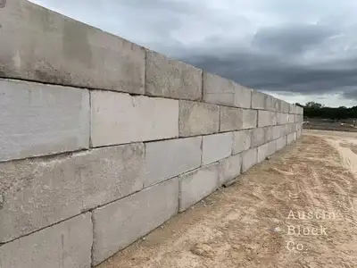 Interlocking concrete blocks for retaining walls, material bins, loading docks etc. Sold individuall...