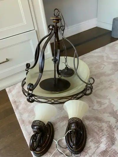Vintage Iron Brown Large Chandelier Light Fixture Wall sconce , View more