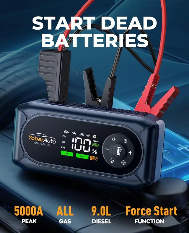 YaberAuto 5000A 150PSI Jump Starter, booster with Air Compressor ...