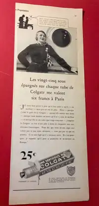 VINTAGE FRENCH 1931 COLGATE TOOTHPASTE ORGINAL AD - RETRO ANNONC