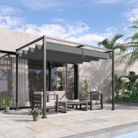 10x7ft Metal Frame Pergola Gazebo with Retractable Canopy Outdoo