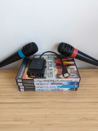 PlayStation 2 PS2 SingStar Microphones, USB Adapter, & 4 Games