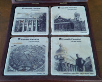 Manulife Financial: 4 Heavy Stone Coasters, Wooden Box Pictures