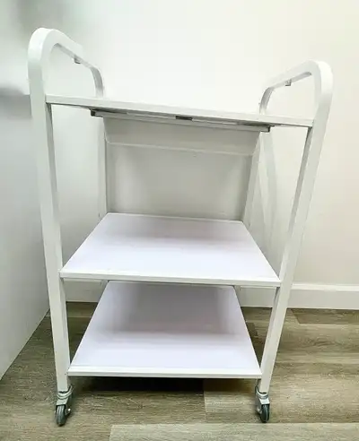 AESTHETIC SPA TROLLEY ON CASTERS WITH 2 MAGNIFYING LAMP HOLES, View more