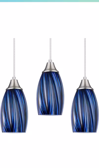 Dark Blue Mini Glass Pendant Lights for Kitchen Island 3Pack Hand Blown Art Glass Pendant Lighting S...