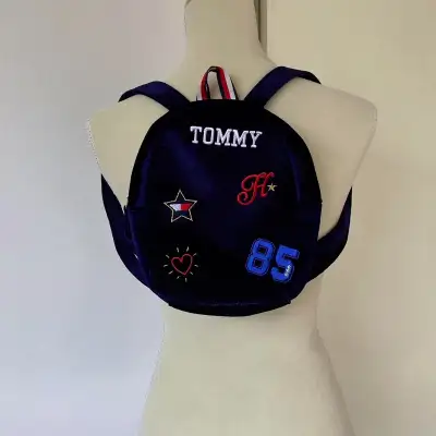 cute little tommy navy blue velour/velvet small backpac, View more