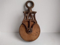 Antique D118 (#2) Cast Iron Wood Sheave Wheel Barn Pulley