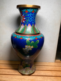 Antique Chinese Gilt Metal Cloisonne & Enamel Vase