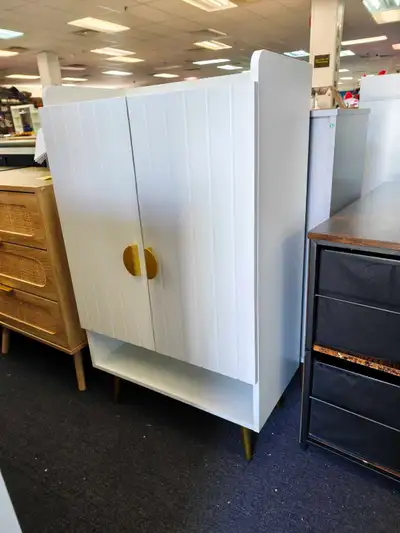 Modern White Storage Cabinet with Gold Accents, View more