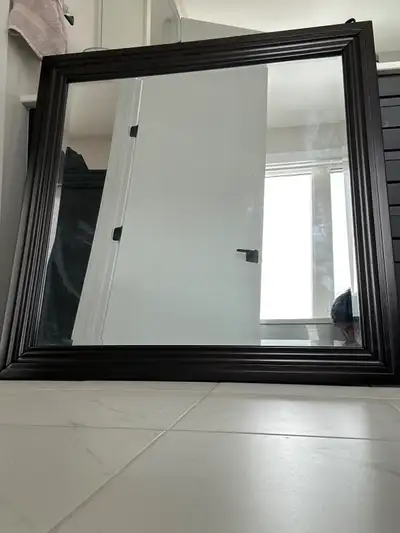 Square Wooden framed mirror with support bar, View more