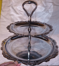 2 Vintage Chrome Two Tier Cake Stands Serving Trays