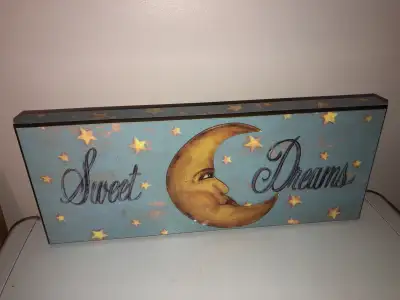 Add a touch of whimsy to your home decor with this used 'Sweet Dreams' wooden sign, featuring a char...