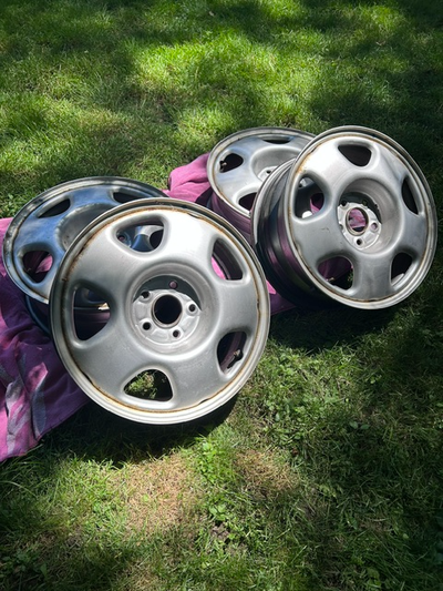Steel rims are 17 inch x 6.5 inch, in very good condition. Stored indoors. Specs of rust only. (Toro...