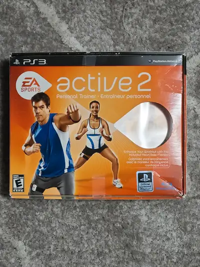 Playstation 3 Active 2 personal trainer workout game. Comes in box with everything required.