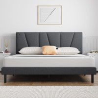 Molblly Twin/Single Size Upholstered Platform Bed, Grey, NEW