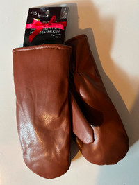 Pair of Winter Faux Leather Mittens Size L / XL New