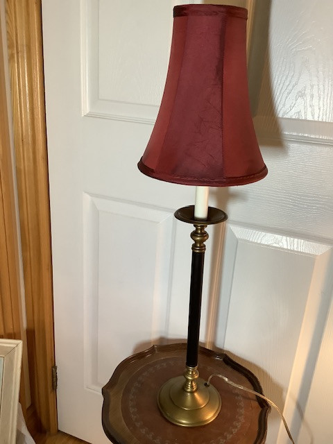 Tall Antique Copper Candle Stick Lamp w Silk Lamp Shade in Indoor Lighting & Fans in Belleville - Image 4