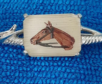 Vintage horse and riding crop brooch pin - hand painted glass