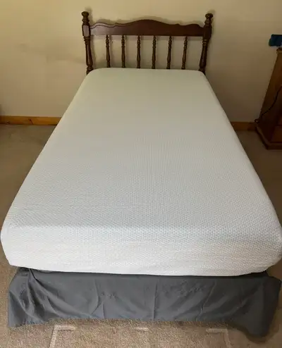 Twin bed with wood headboard & new memory foam mattress, View more
